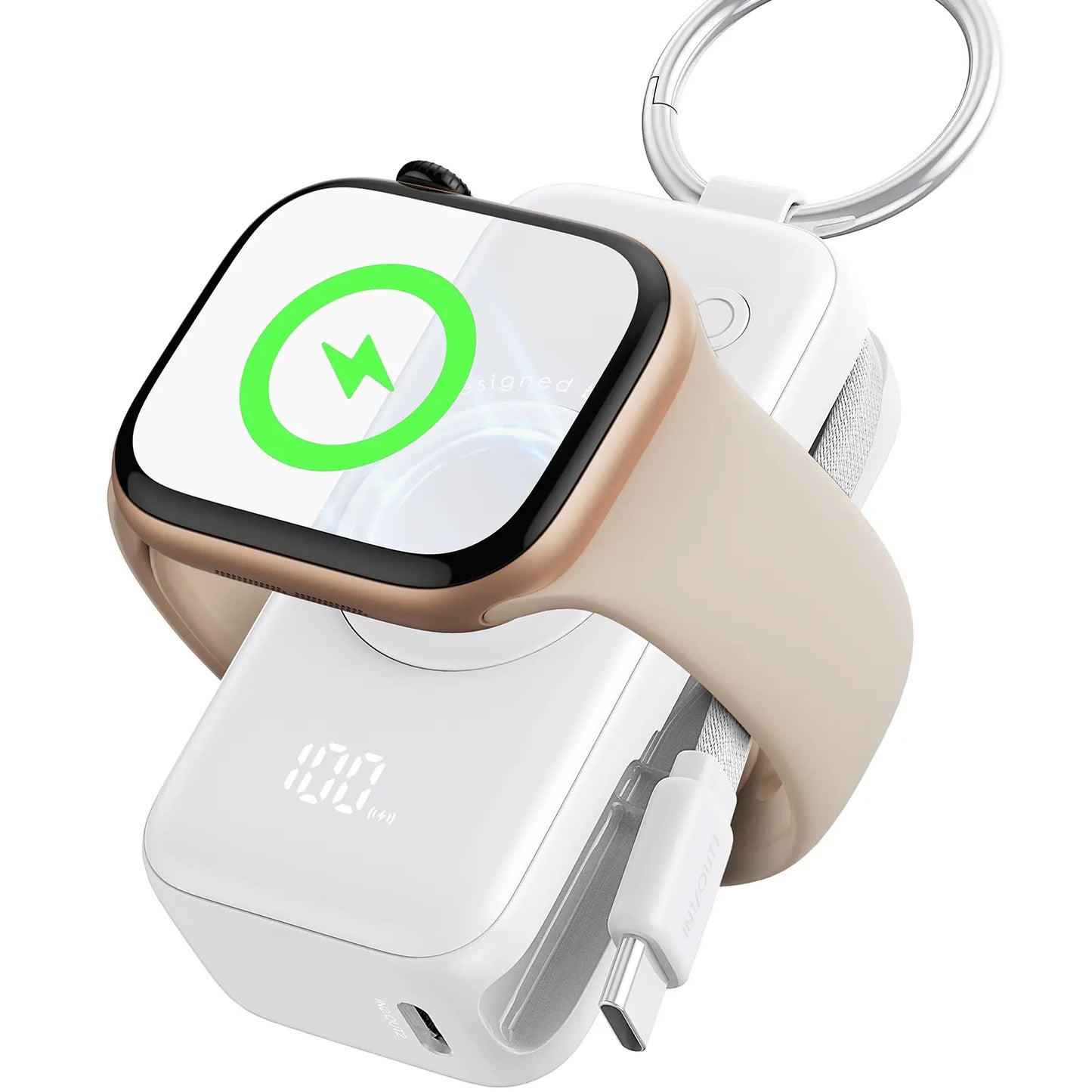 INIU P81 Snapgo Mini 5000Mah Power Bank with Keychain for Apple Watch Ultra SE 2/3 Series Iphone Air 8 ~ 17 Airpods Series 20W Built-In USB C Cable Fast Charge Portable Charger Travel EDC Battery Pack Phone Charger Valentine'S Day Girls Mom Couple Gift