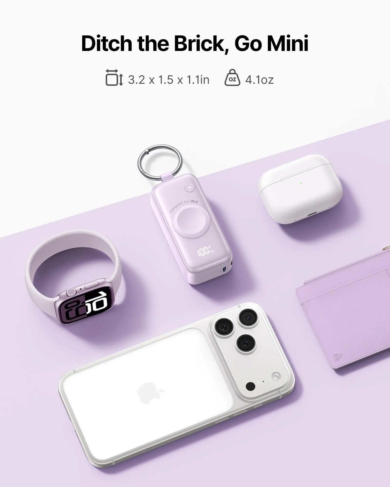 INIU P81 Snapgo Mini 5000Mah Power Bank with Keychain for Apple Watch Ultra SE 2/3 Series Iphone Air 8 ~ 17 Airpods Series 20W Built-In USB C Cable Fast Charge Portable Charger Travel EDC Battery Pack Phone Charger Valentine'S Day Girls Mom Couple Gift