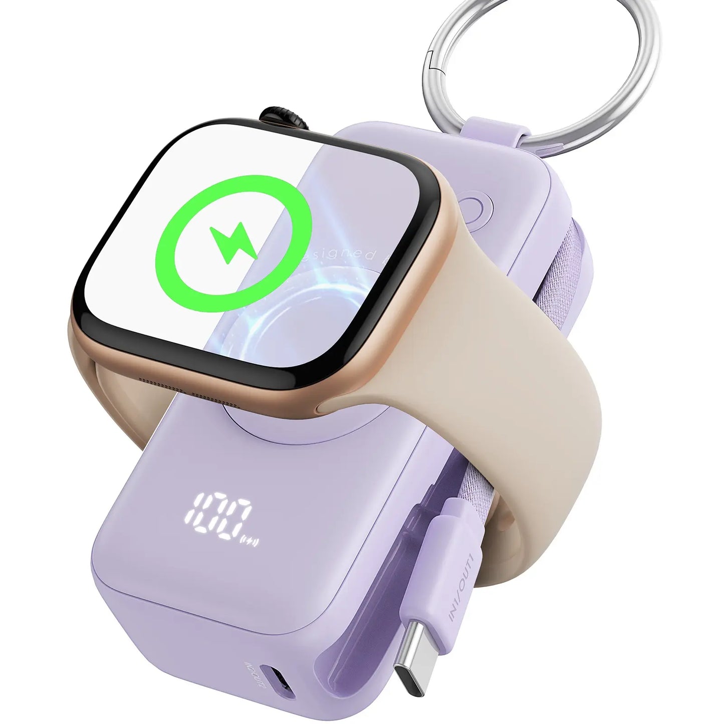 INIU P81 Snapgo Mini 5000Mah Power Bank with Keychain for Apple Watch Ultra SE 2/3 Series Iphone Air 8 ~ 17 Airpods Series 20W Built-In USB C Cable Fast Charge Portable Charger Travel EDC Battery Pack Phone Charger Valentine'S Day Girls Mom Couple Gift