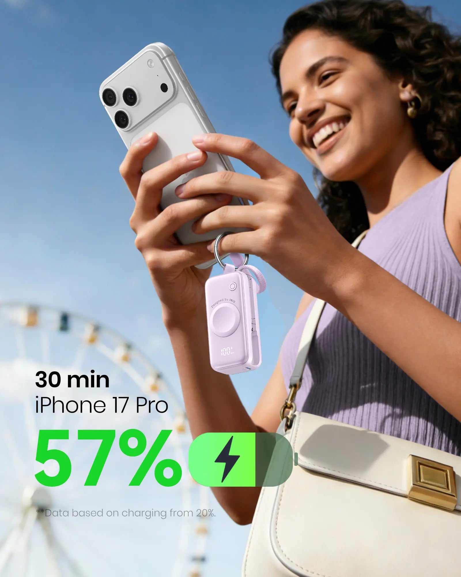 INIU P81 Snapgo Mini 5000Mah Power Bank with Keychain for Apple Watch Ultra SE 2/3 Series Iphone Air 8 ~ 17 Airpods Series 20W Built-In USB C Cable Fast Charge Portable Charger Travel EDC Battery Pack Phone Charger Valentine'S Day Girls Mom Couple Gift