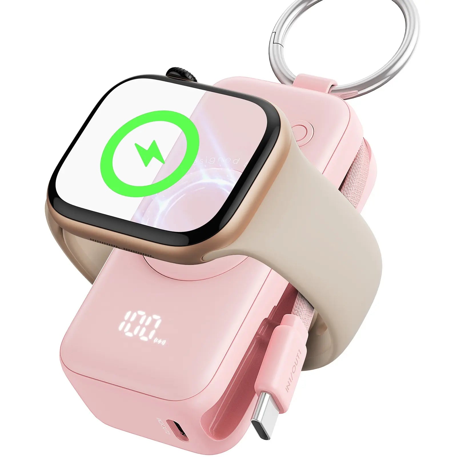 INIU P81 Snapgo Mini 5000Mah Power Bank with Keychain for Apple Watch Ultra SE 2/3 Series Iphone Air 8 ~ 17 Airpods Series 20W Built-In USB C Cable Fast Charge Portable Charger Travel EDC Battery Pack Phone Charger Valentine'S Day Girls Mom Couple Gift