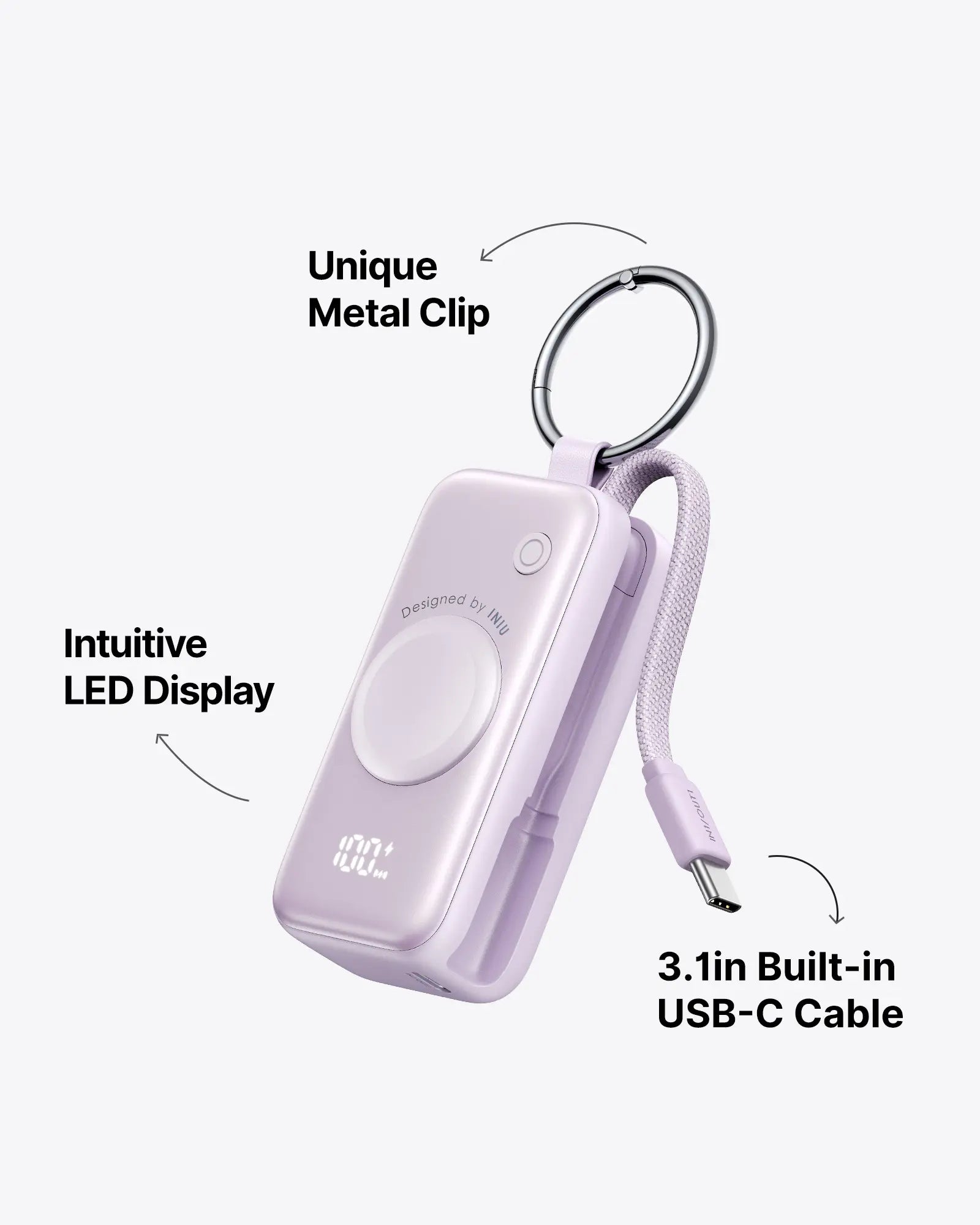 INIU P81 Snapgo Mini 5000Mah Power Bank with Keychain for Apple Watch Ultra SE 2/3 Series Iphone Air 8 ~ 17 Airpods Series 20W Built-In USB C Cable Fast Charge Portable Charger Travel EDC Battery Pack Phone Charger Valentine'S Day Girls Mom Couple Gift