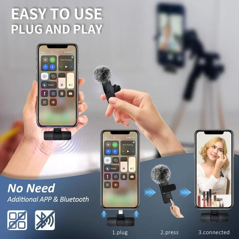 Wireless Lapel Microphone Noise Reduction for Iphone Android Plug-And-Play Professional Recording Phone Mic for Live Streaming Shorts Videos Tiktok Youtube Vlog Interview Online Classes,Usb Rechargeable Wireless Microphone, Audio Devices